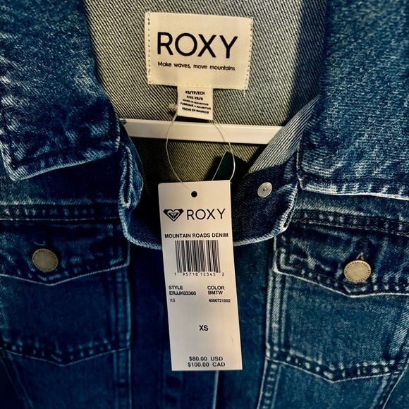 NWT Womens XS Dark Blue Roxy Mountain Roads Four Pocket Denim Jean Jacket Coat - Picture 4 of 7